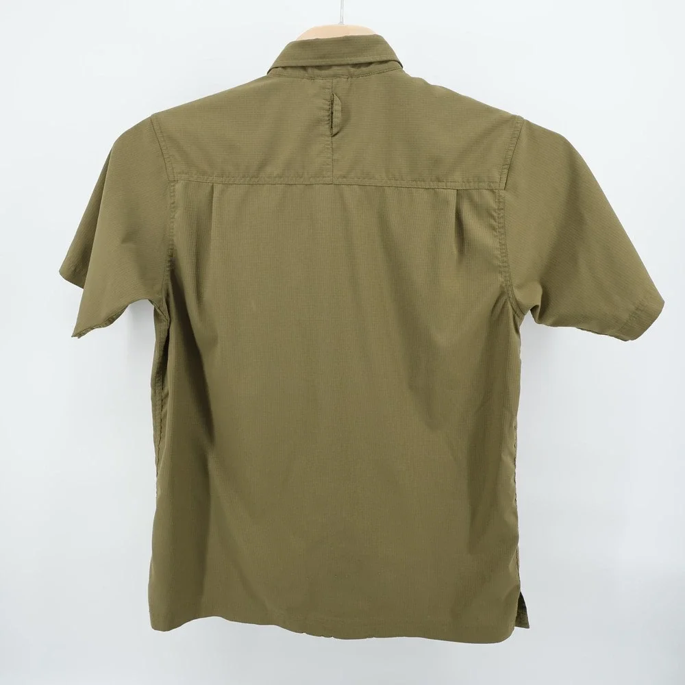 The North Face Olive Green Short Sleeve Button Up Shirt Mens‎ L Hiking FLAWS